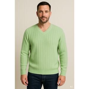 Loro Piana 100% Pure Cashmere Lt Green V-Neck Pullover Luxurious Men's XXL Rare